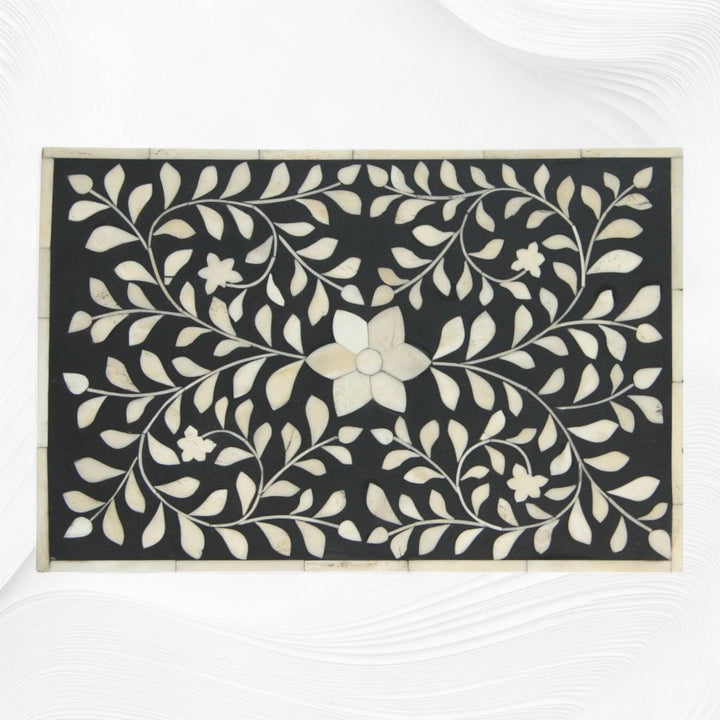 Floral Bone Inlay Box Black