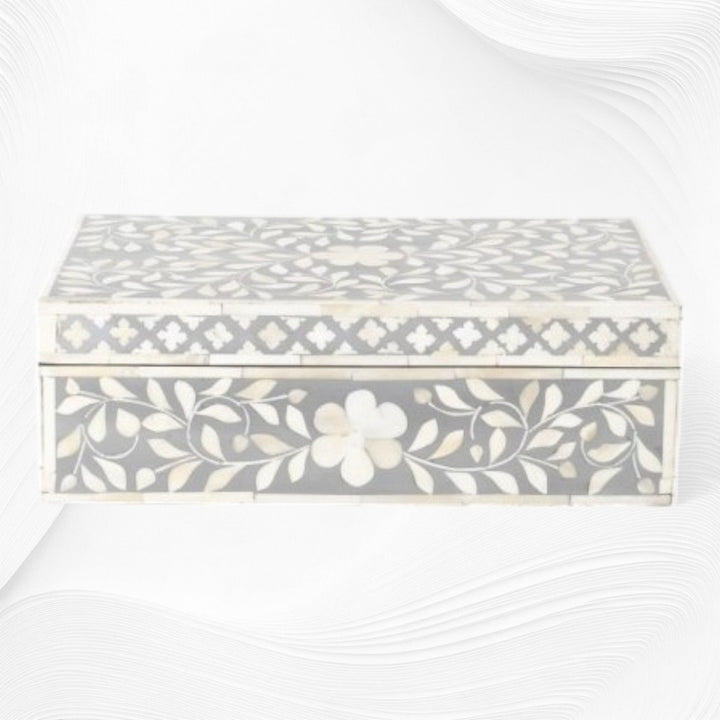 Floral Bone Inlay Box Grey