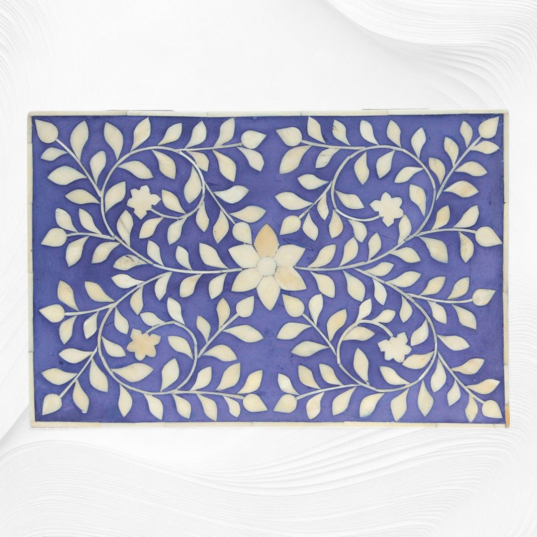 Floral Bone Inlay Box Indigo