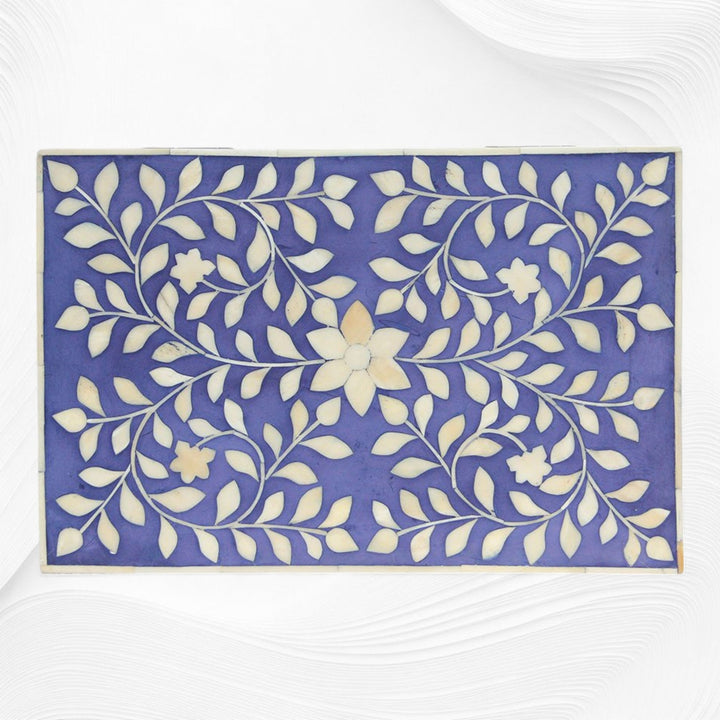 Floral Bone Inlay Box Indigo