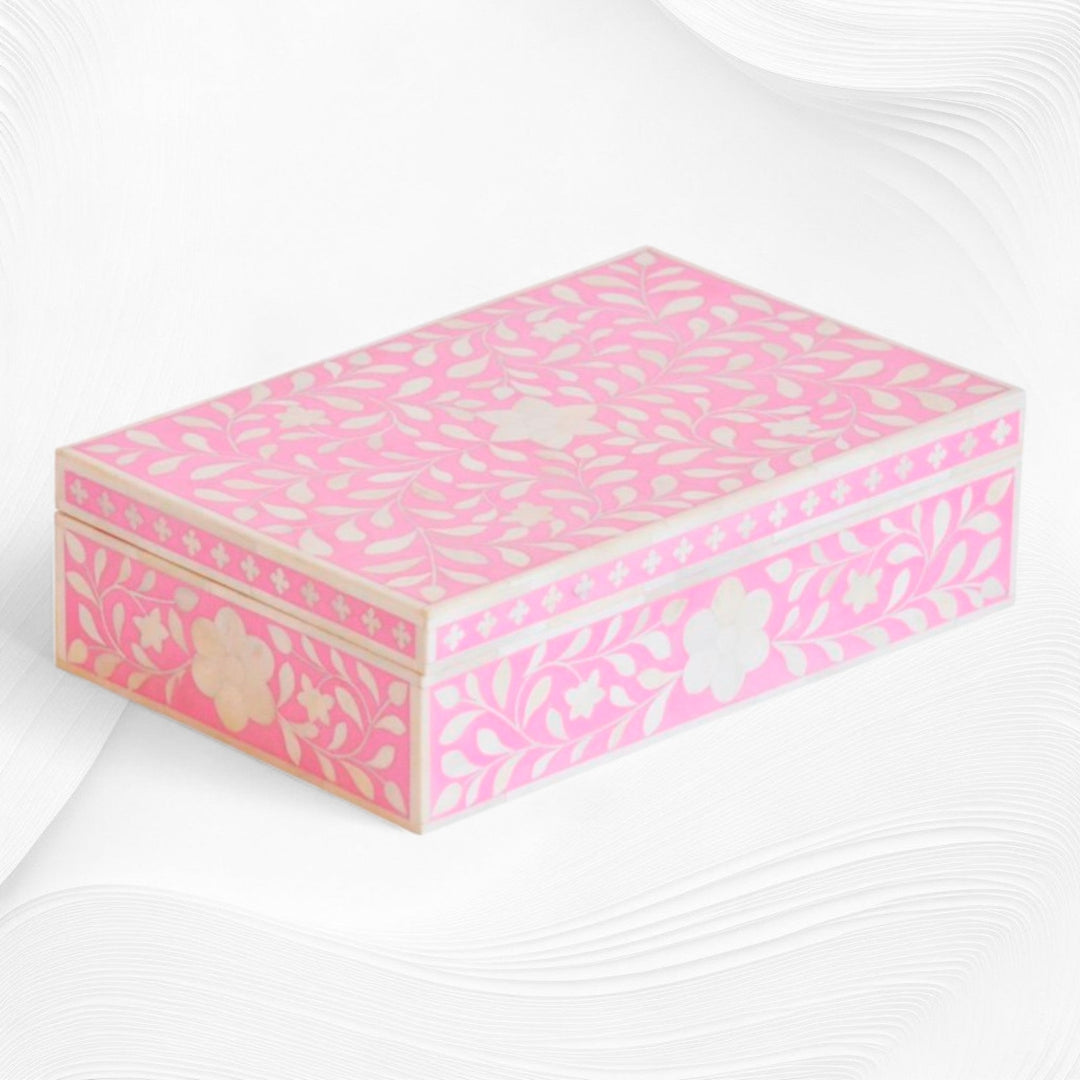 Floral Bone Inlay Box Pink