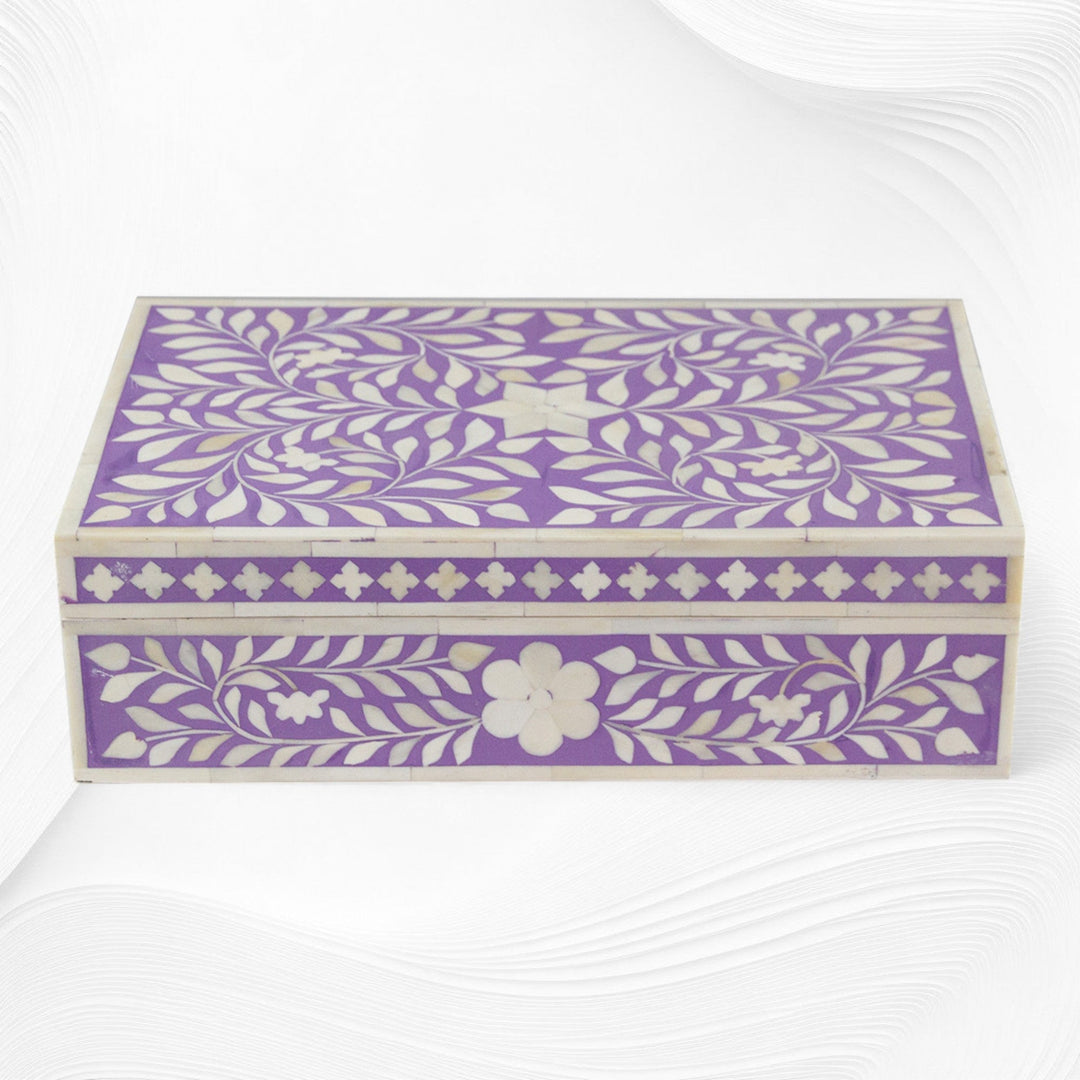 Floral Bone Inlay Box Purple