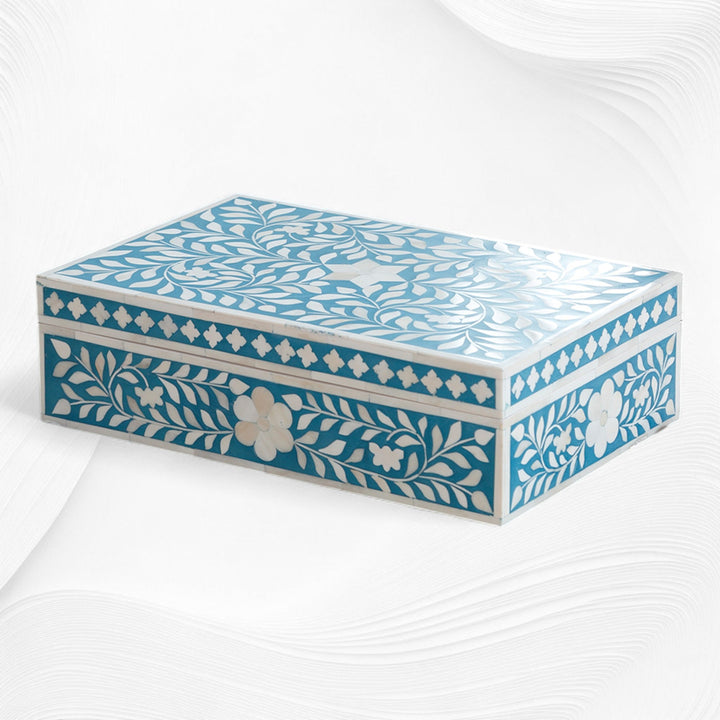 Floral Bone Inlay Box Turquoise