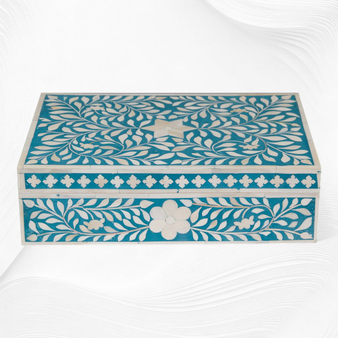 Floral Bone Inlay Box Turquoise