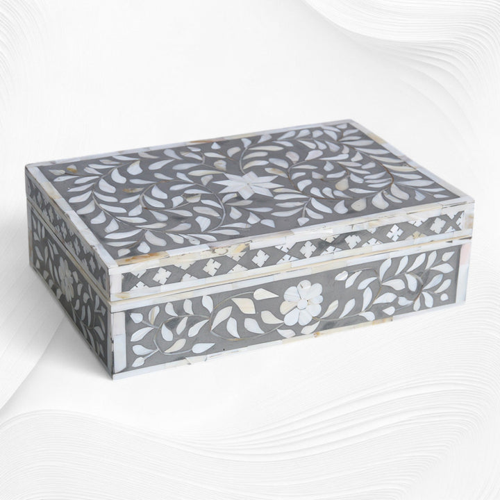 Floral Mother Of Pearl Inlay Box Grey