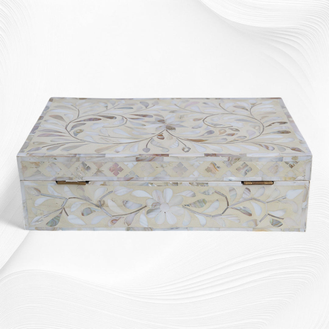 Floral Mother Of Pearl Inlay Box Ivory