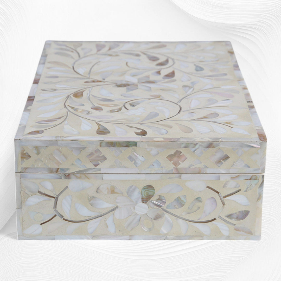 Floral Mother Of Pearl Inlay Box Ivory