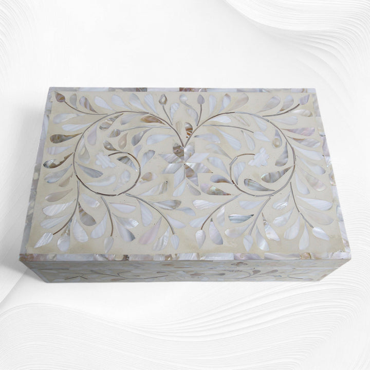 Floral Mother Of Pearl Inlay Box Ivory