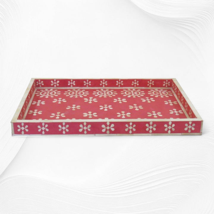 Flower Bone Inlay Tray Red
