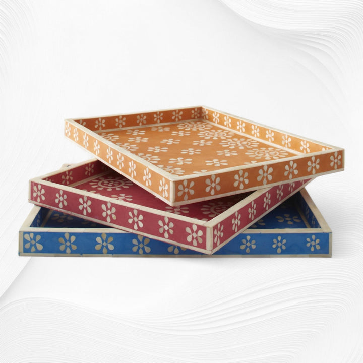 Flower Bone Inlay Tray Blue