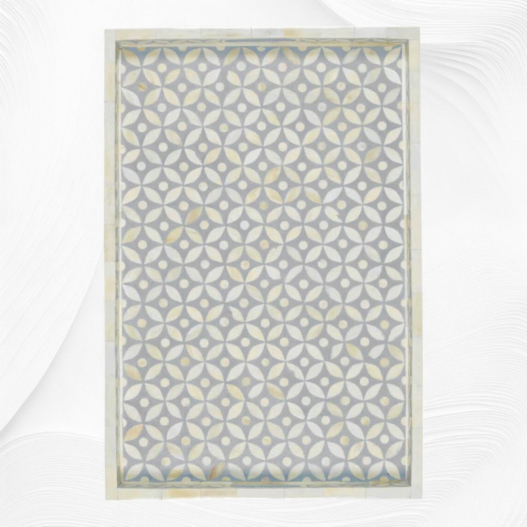 Geometric Bone Inlay Tray Grey | Bone Inlay Serving Tray