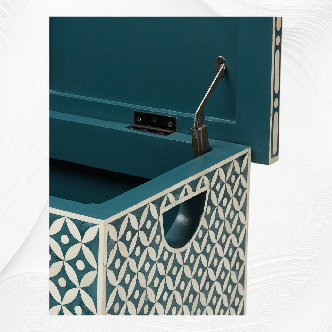 Geometric Bone Inlay Trunk Cum Coffee Table Dark Green