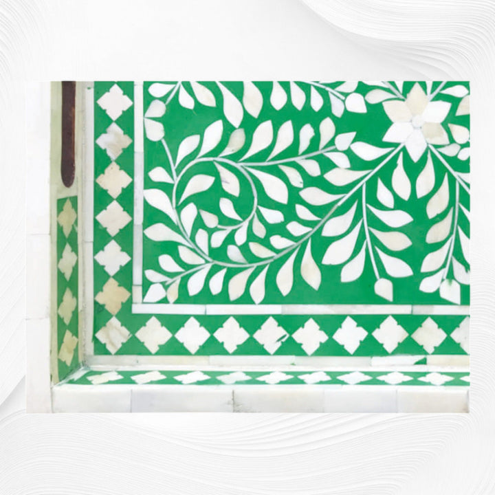 Green Bone Inlaid Rectangular Tray Floral Design | Bone Inlay Serving Tray