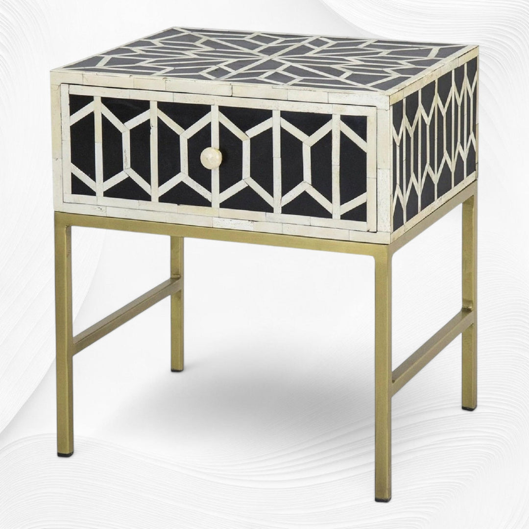 Hope Bone Inlay Bedside Black 1 Drawer