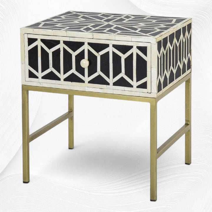Hope Bone Inlay Bedside Black 1 Drawer