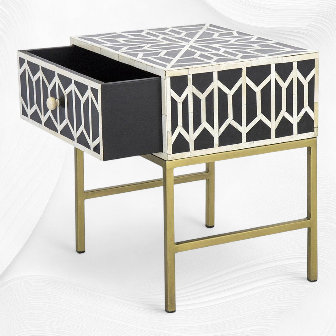 Hope Bone Inlay Bedside Black 1 Drawer