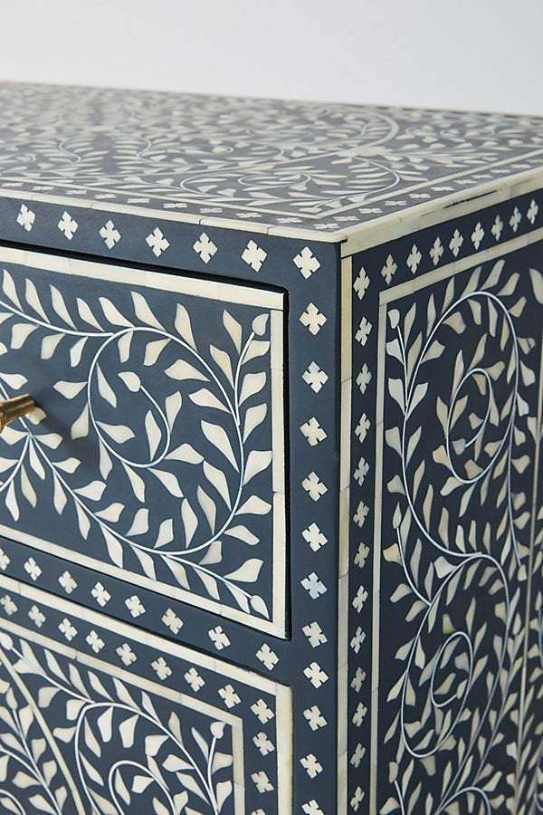 Bone Inlay Scroll Vine Buffet Indigo Blue