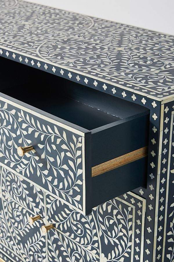 Bone Inlay Scroll Vine Buffet Indigo Blue