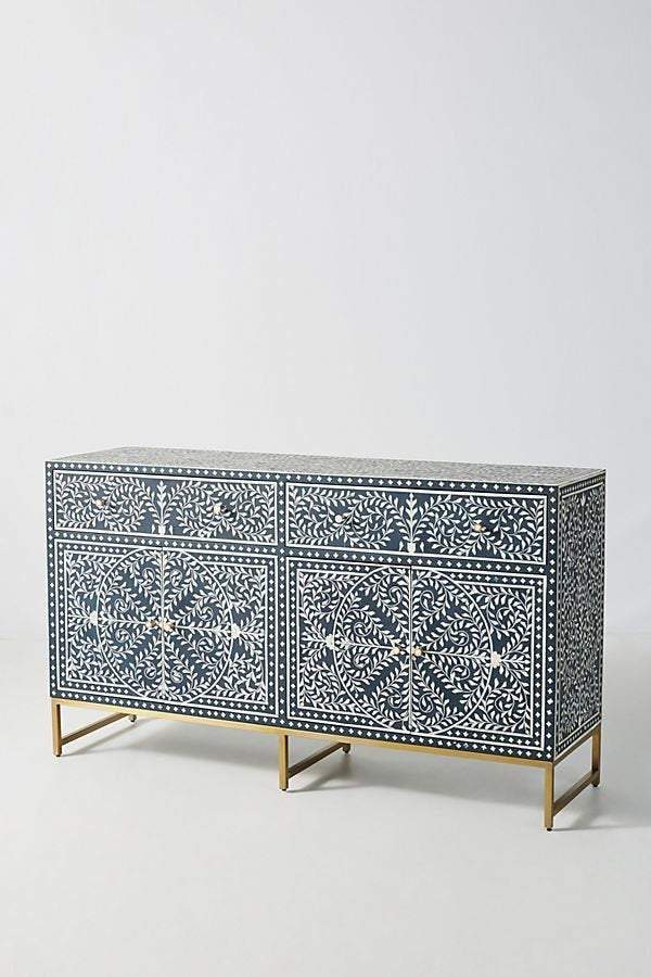 Bone Inlay Scroll Vine Buffet Indigo Blue