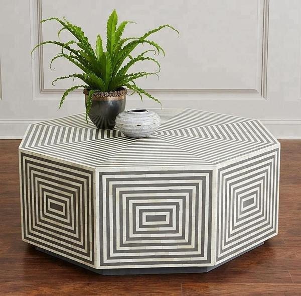 Octagonal Bone Inlay Coffee Table Grey | Luxury Centre Table
