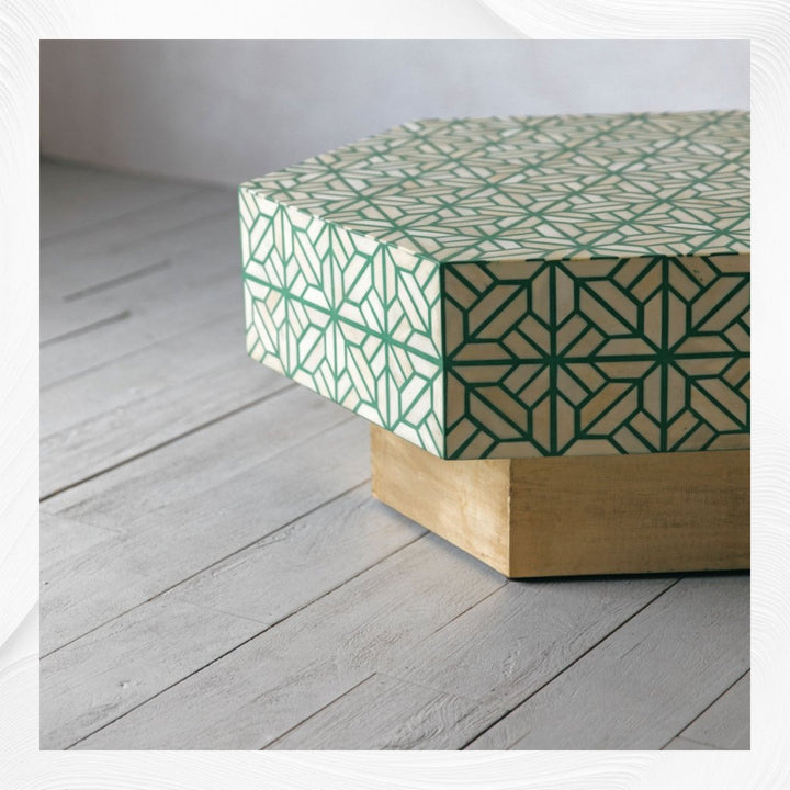 Luxury Fauni Bone Inlay Coffee Table Teal Green | Bone Inlay Cocktail Table
