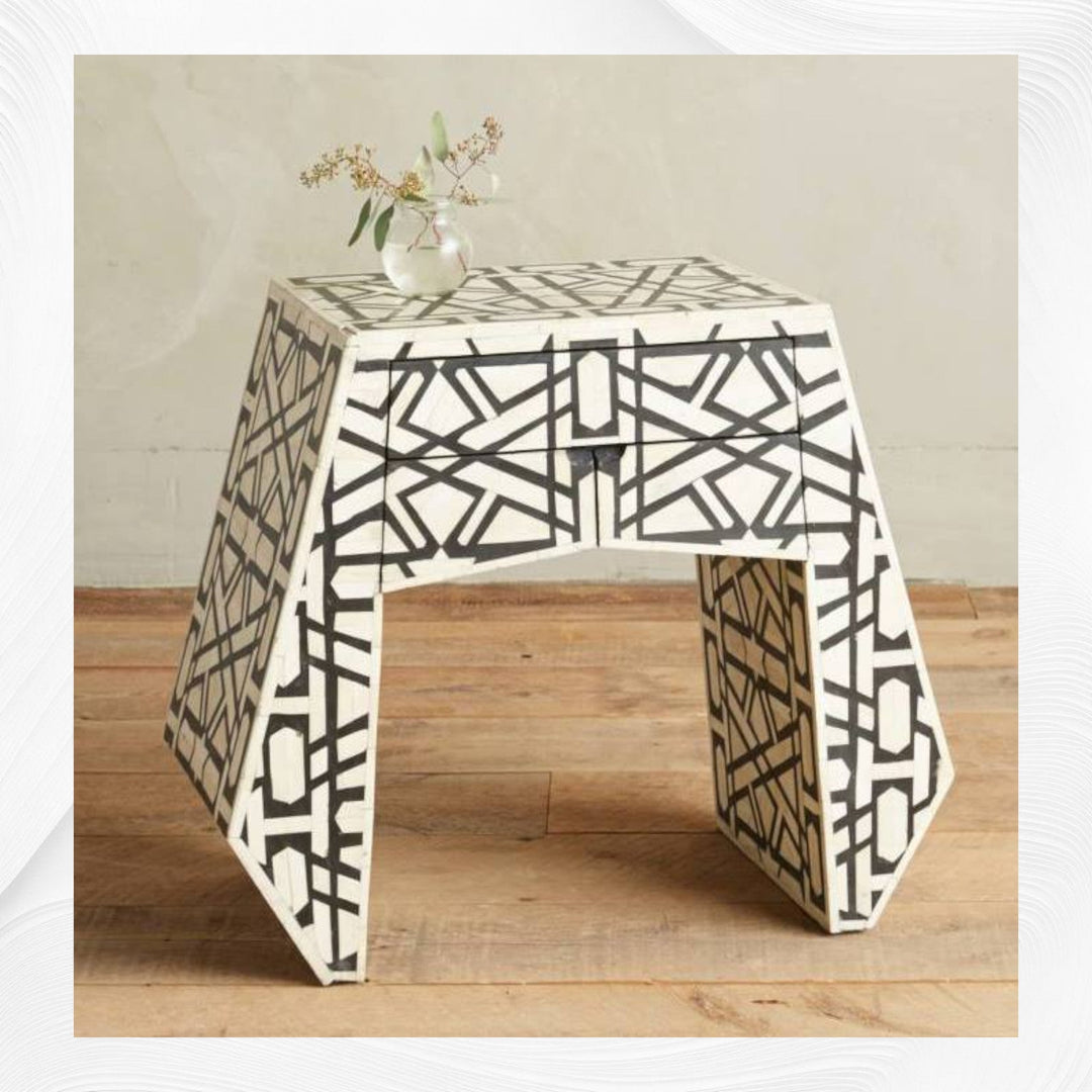 Marrakesh Bone Inlay 3 Drawer Bedside Black