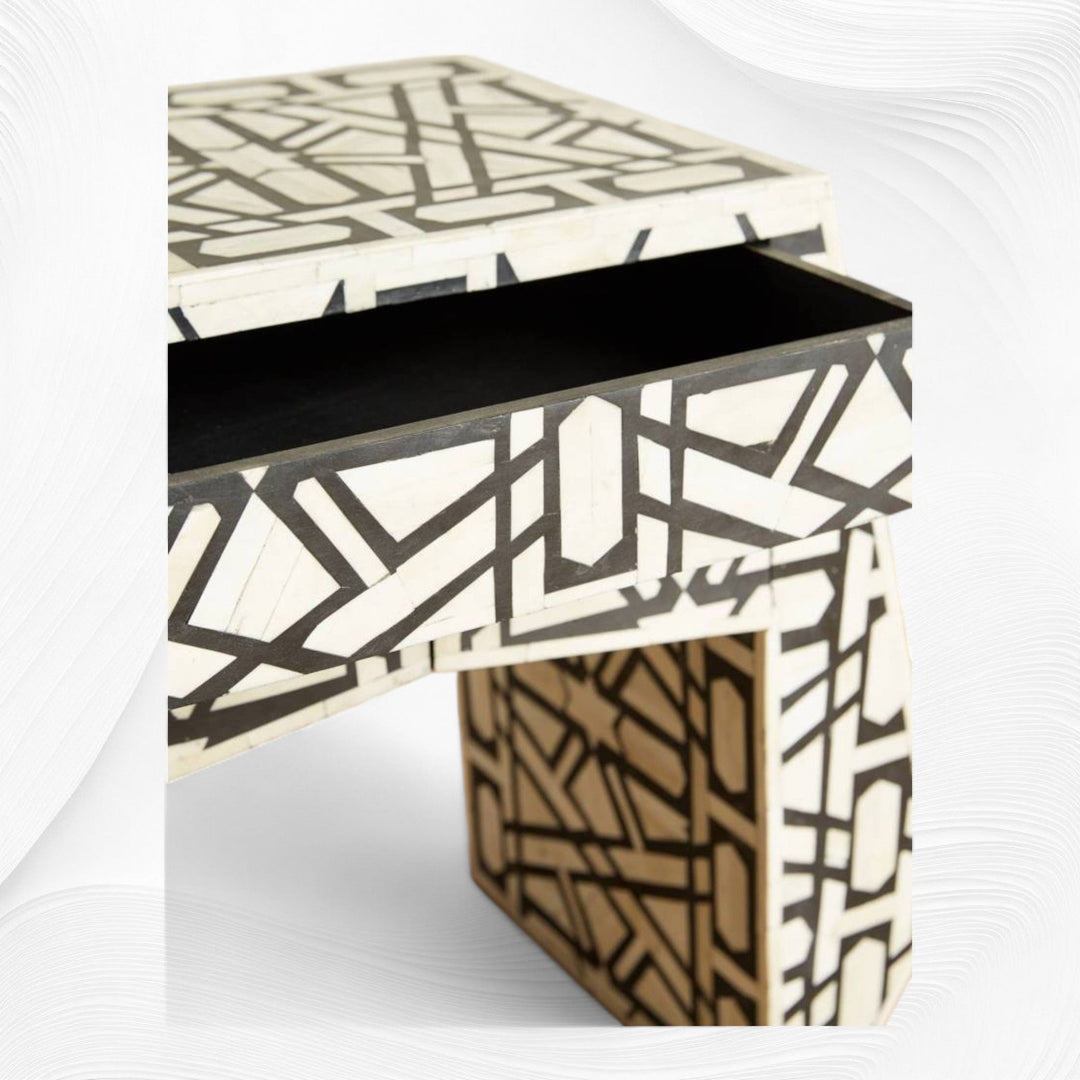 Marrakesh Bone Inlay 3 Drawer Bedside Black