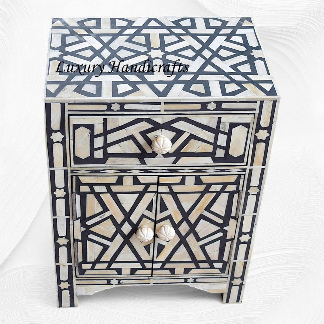 Marrakesh Bone Inlay Bedside Black