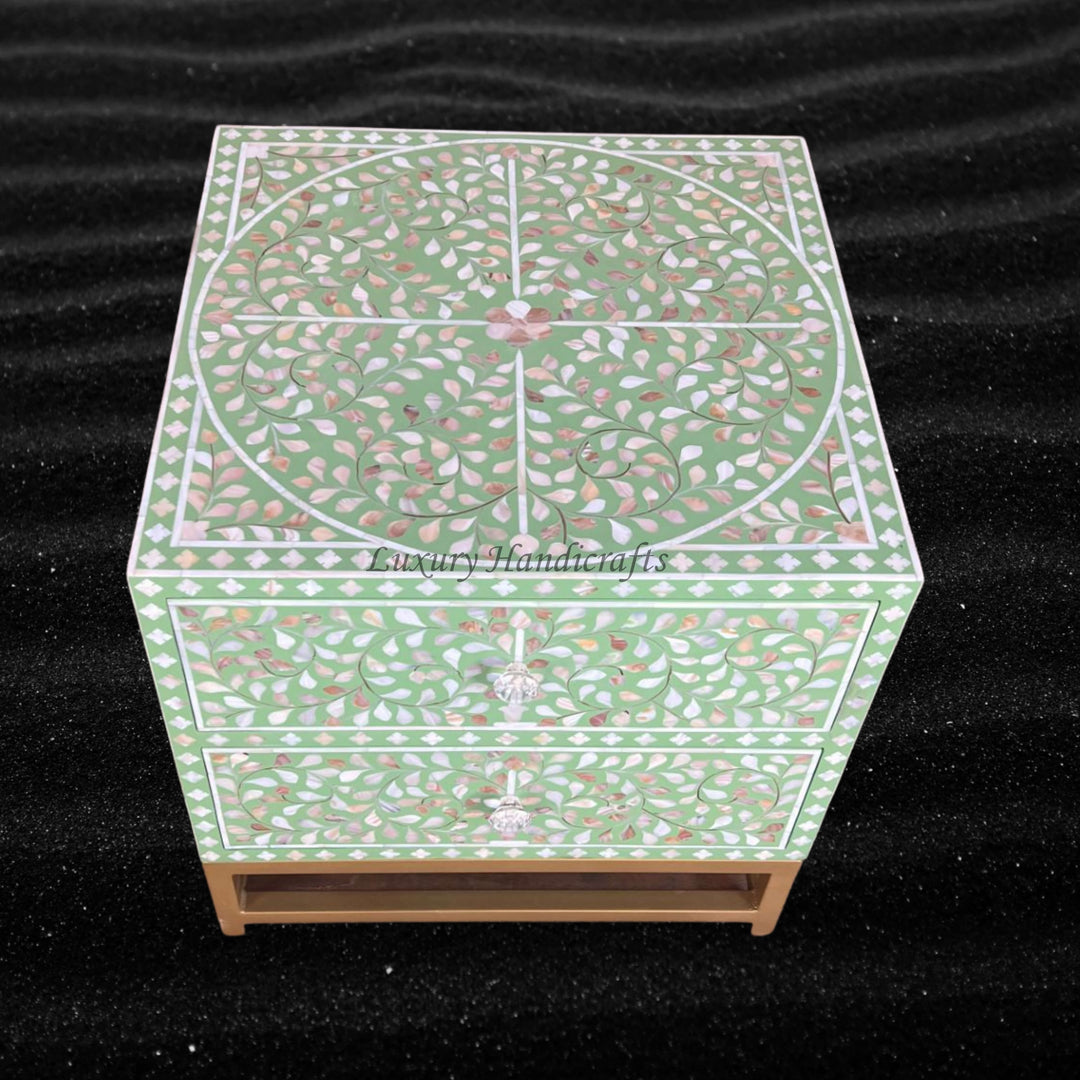 MOP Inlay Scroll Vine Bedside Green