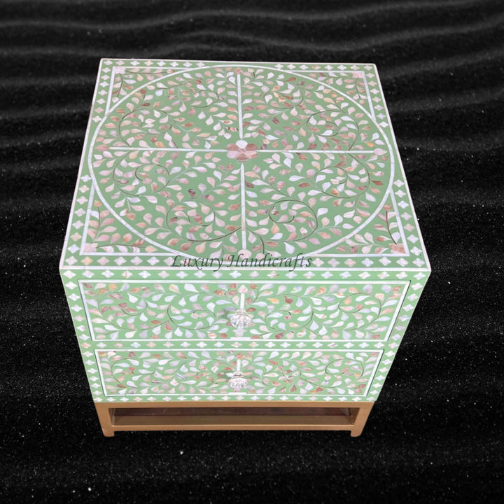 MOP Inlay Scroll Vine Bedside Green