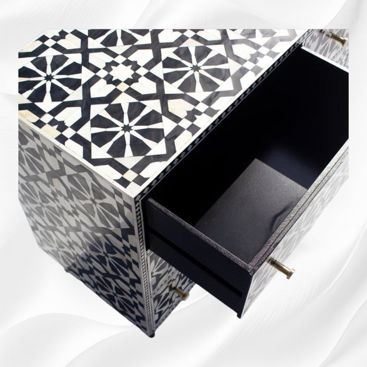 Bone Inlay Moroccan 9 Drawer Chest Black