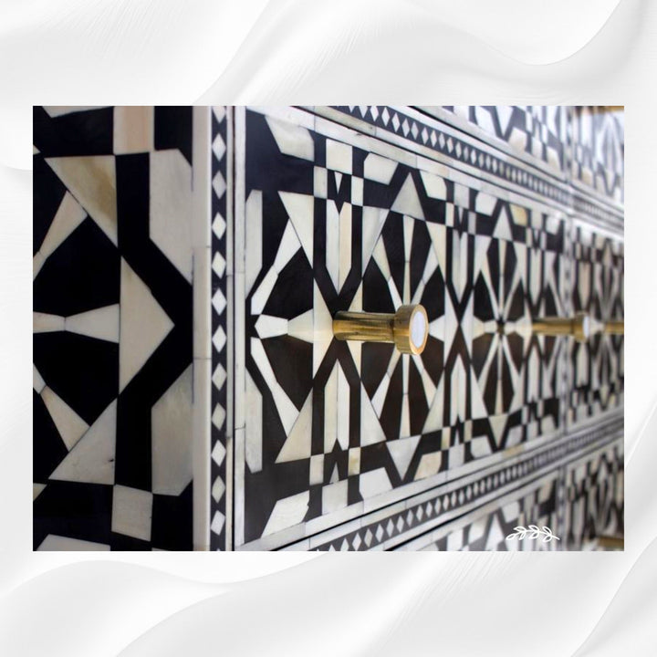 Bone Inlay Moroccan 9 Drawer Chest Black