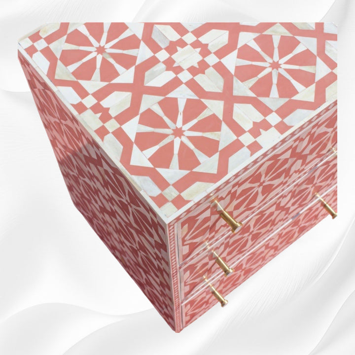 Bone Inlay Moroccan 9 Drawer Chest Orange