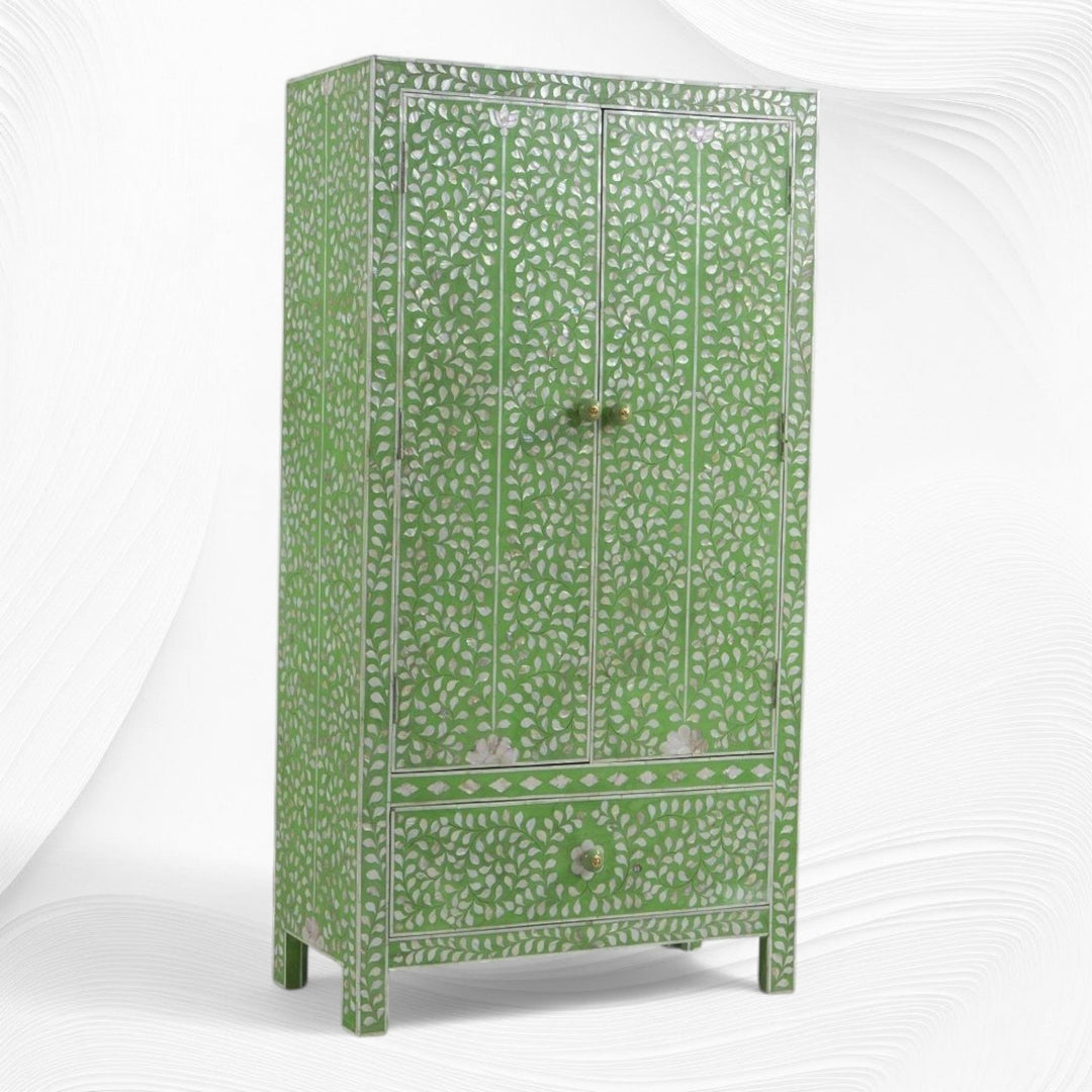 Mother of Pearl Inlay Armoire Floral Green