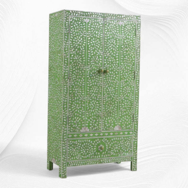 Mother of Pearl Inlay Armoire Floral Green