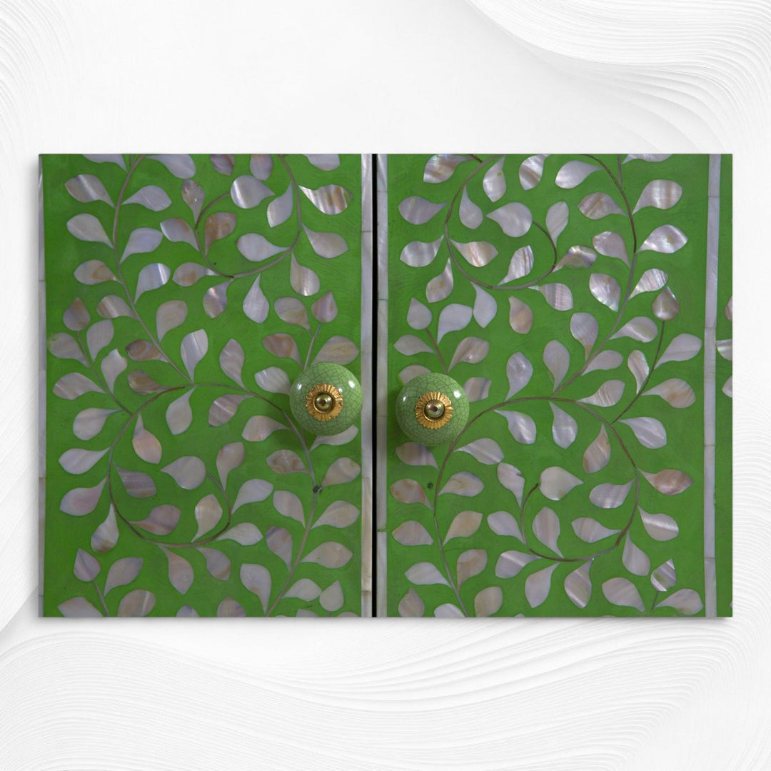 Mother of Pearl Inlay Armoire Floral Green