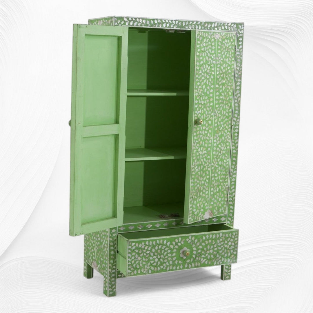 Mother of Pearl Inlay Armoire Floral Green