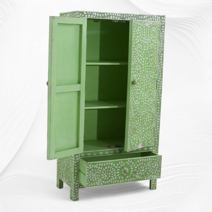 Mother of Pearl Inlay Armoire Floral Green
