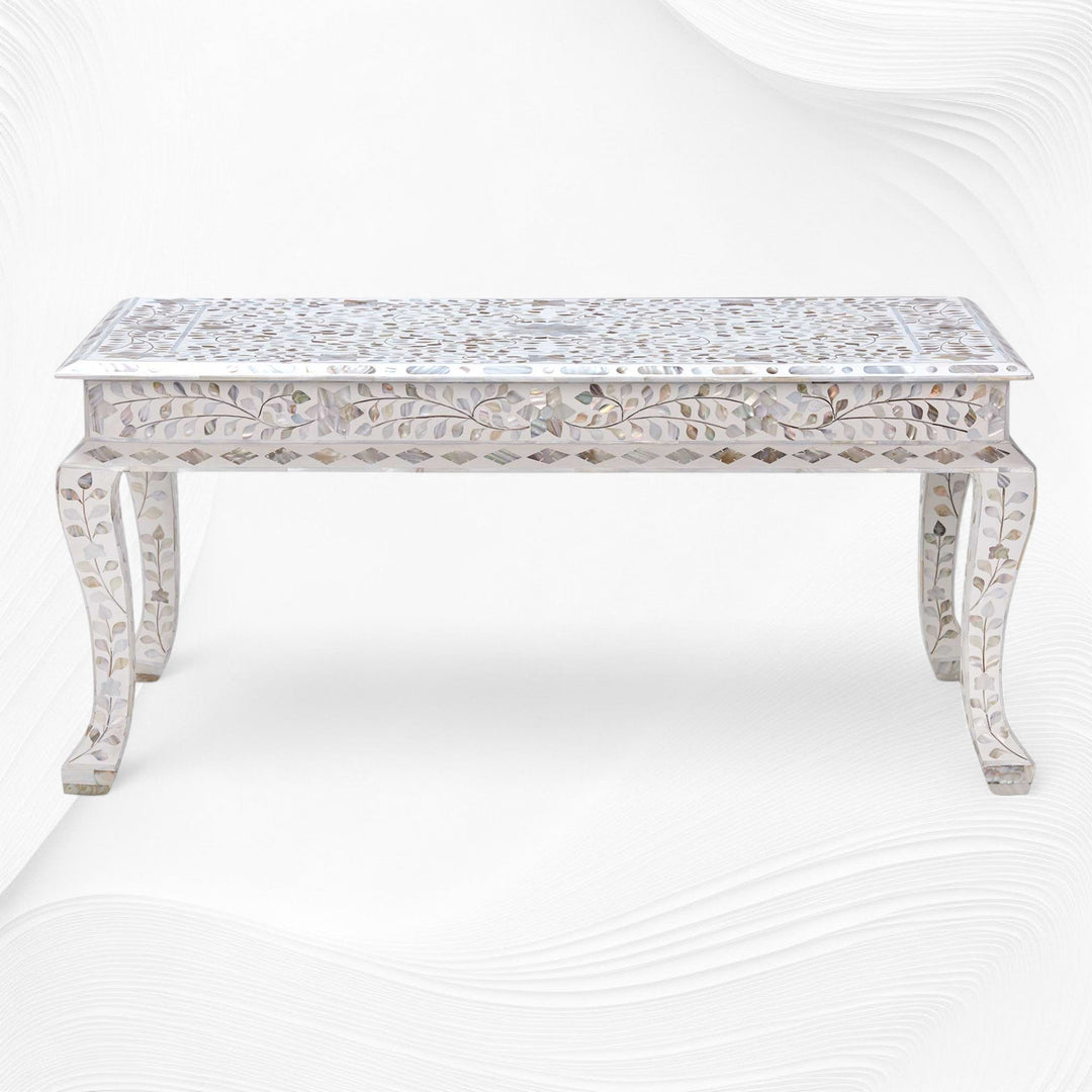 Mother of Pearl Inlay Floral Coffee Table White