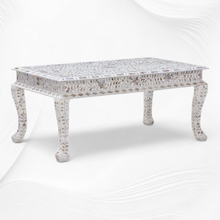 Mother of Pearl Inlay Floral Coffee Table White