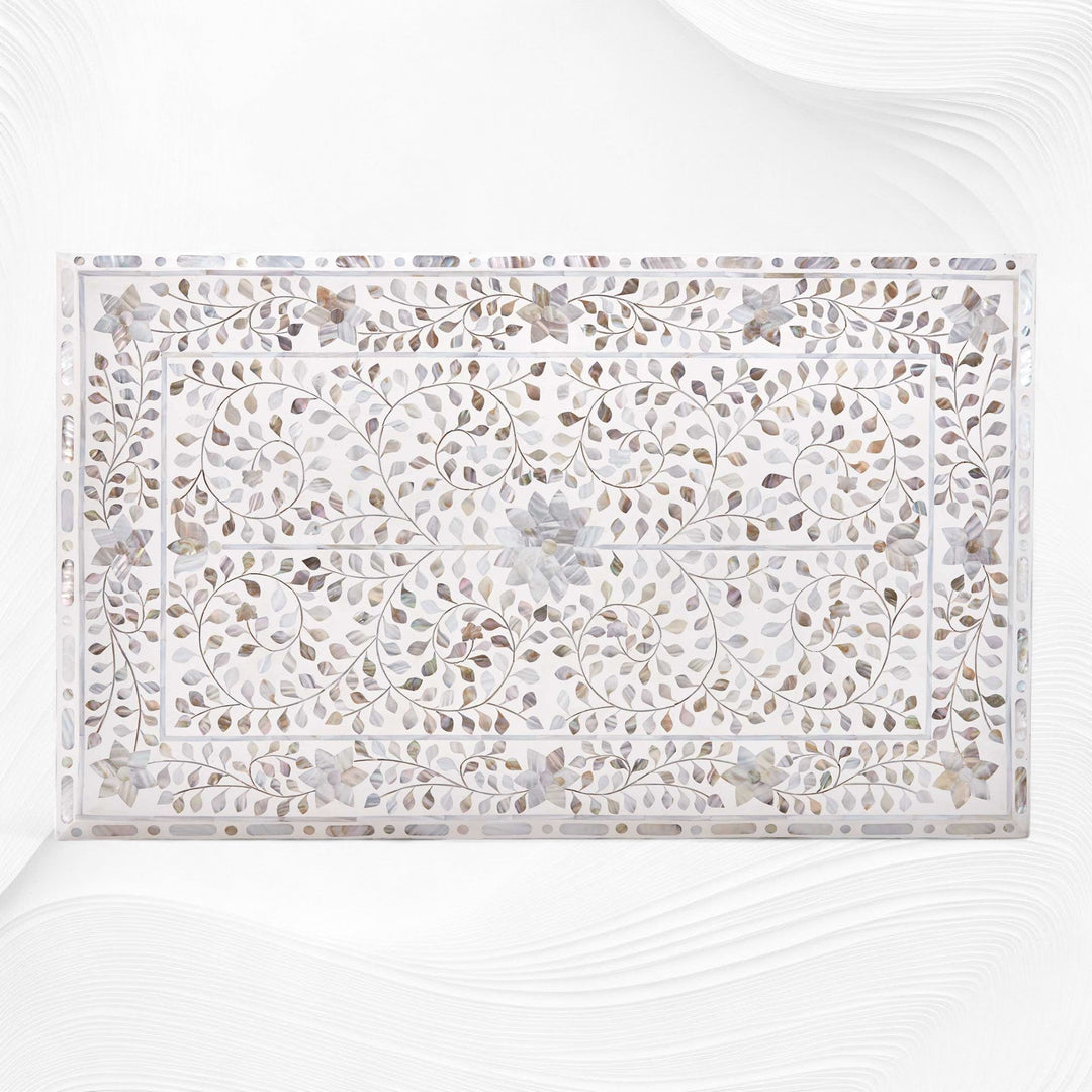Mother of Pearl Inlay Floral Coffee Table White