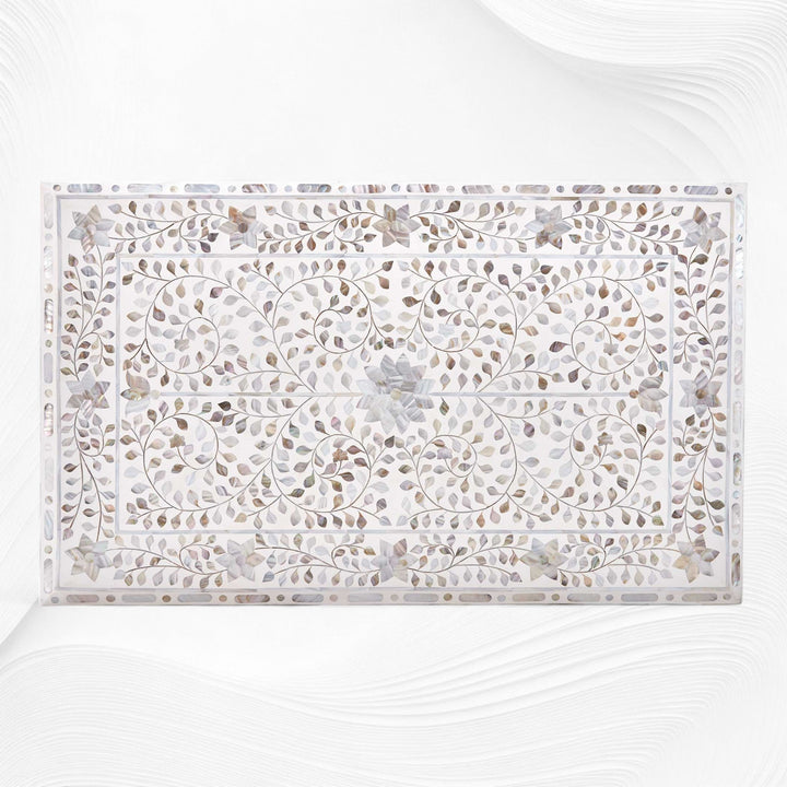 Mother of Pearl Inlay Floral Coffee Table White
