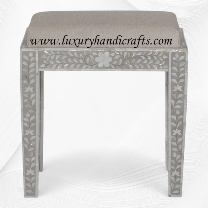 Mother Of Pearl Inlay Floral Stool Grey