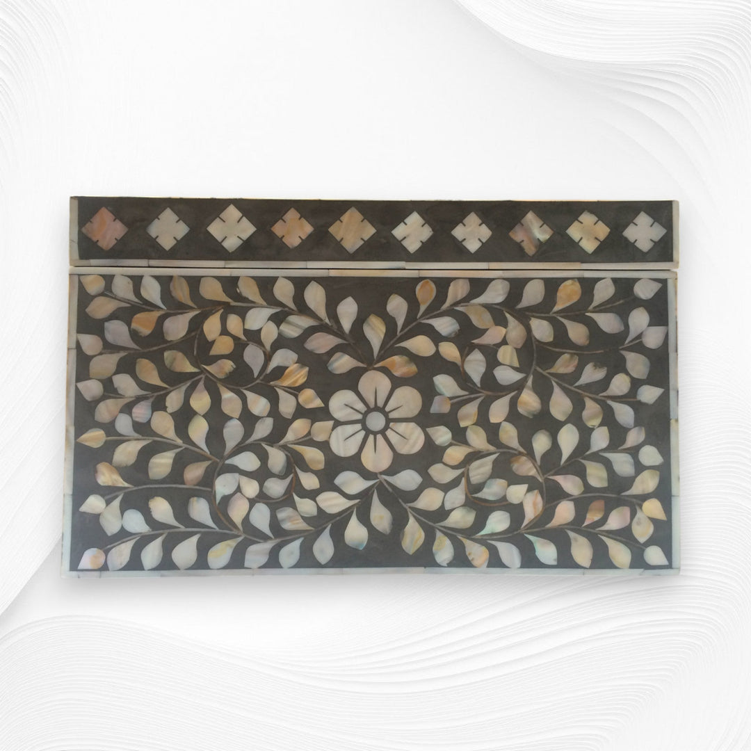 Mother of Pearl Inlay Jewelry Box Dark Grey