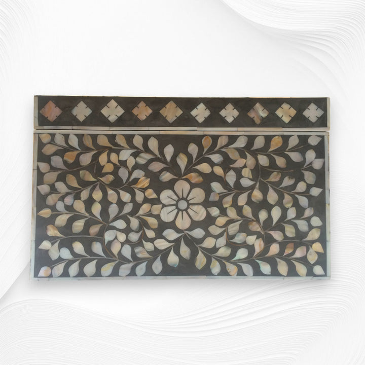 Mother of Pearl Inlay Jewelry Box Dark Grey