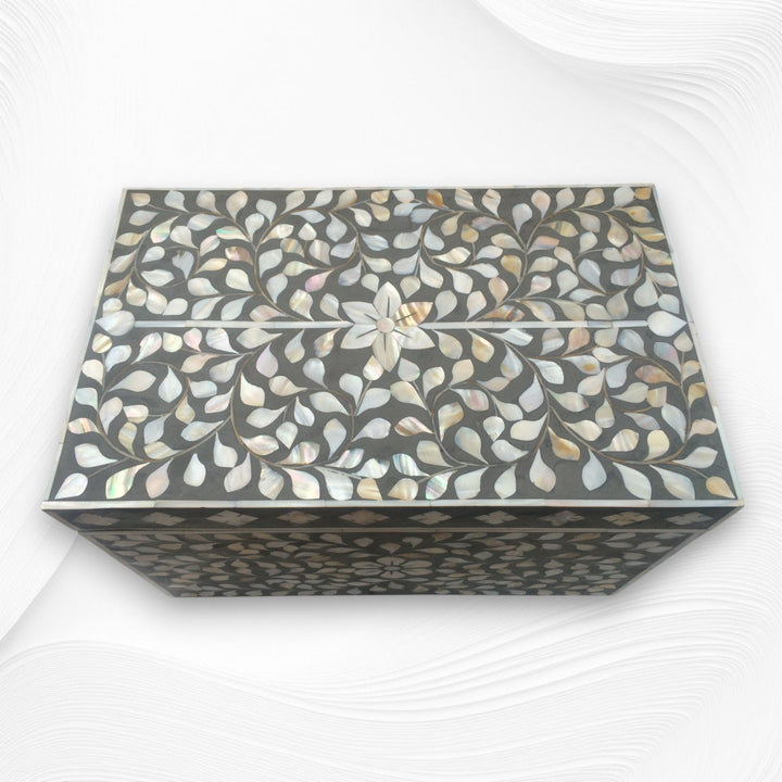 Mother of Pearl Inlay Jewelry Box Dark Grey