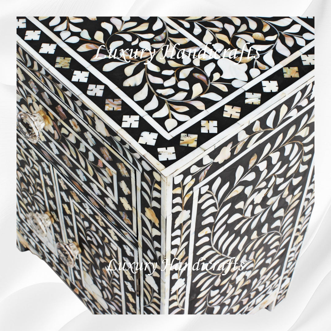 MOP Floral 1 Drawer 2 Door Bedside Table Black