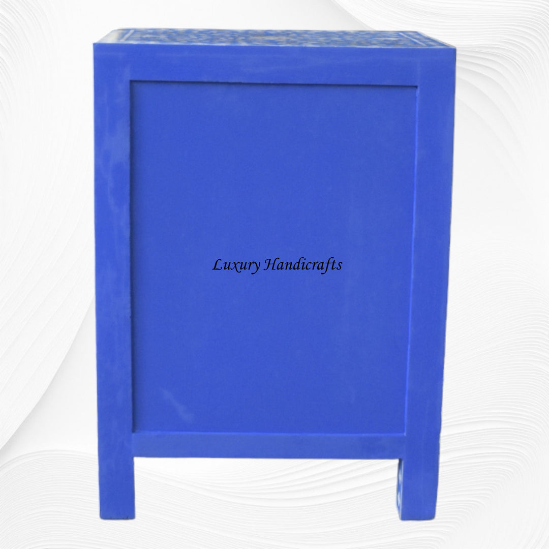 MOP Floral 1 Drawer 2 Door Bedside Table Blue