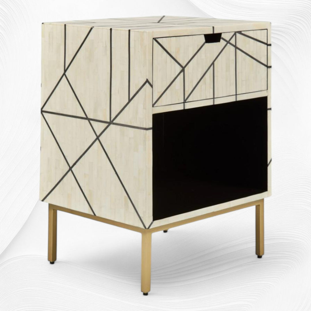 Nola Full Bone Inlay Bedside 1 Drawer
