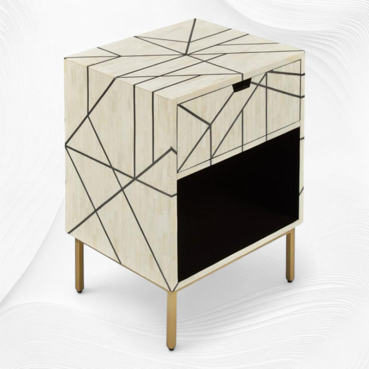 Nola Full Bone Inlay Bedside 1 Drawer